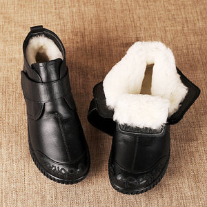 Bottines cuir en fourrure chaudes pour femmes couleur Noir